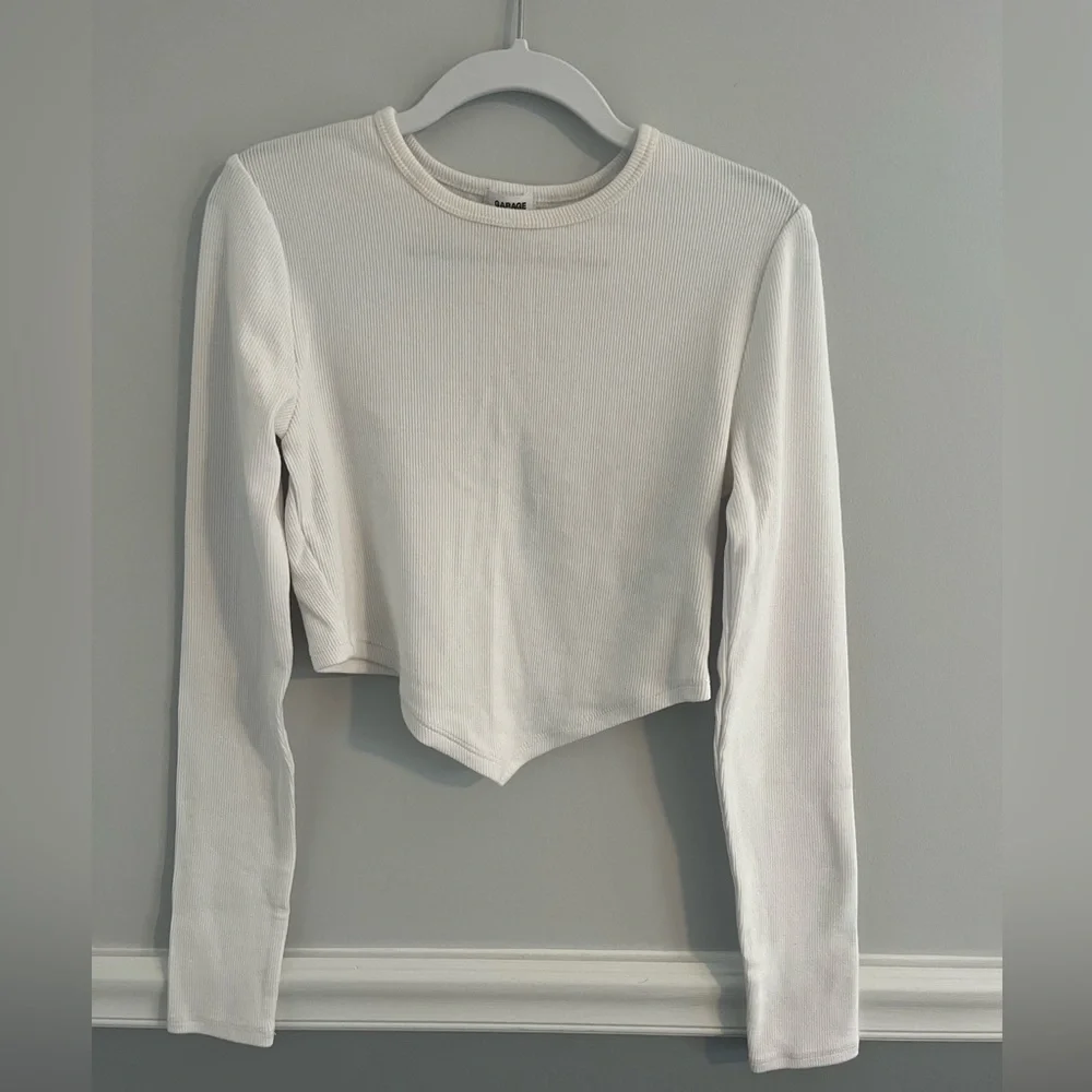 Garage White Long Sleeve Crop Top